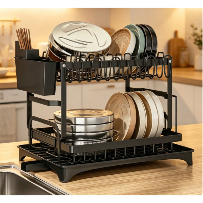 Commercial Kitchen Floor Drain - رف أطباق معدني فاخر ذو طبقتين