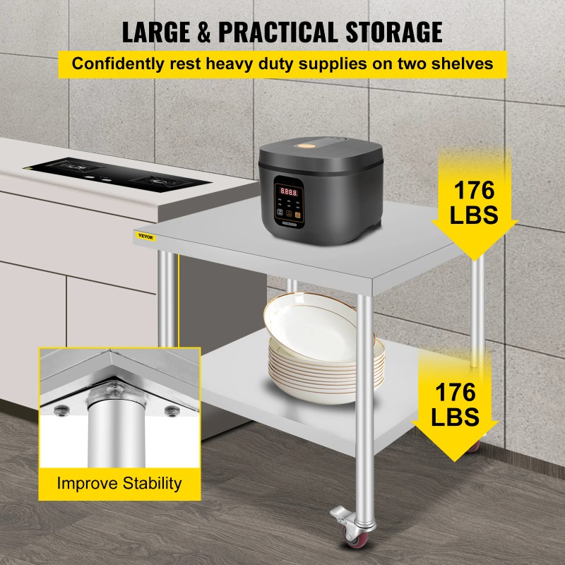 طاولة تحضير للمطبخ من الفولاذ  - مراجعة Commercial Kitchen Prep Table With Storage وسعره